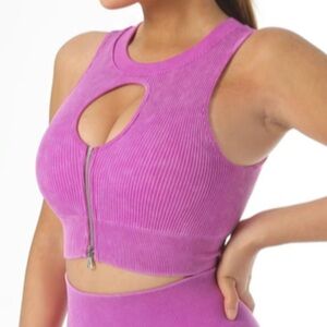 Pink Zipper Workout Sports Bra